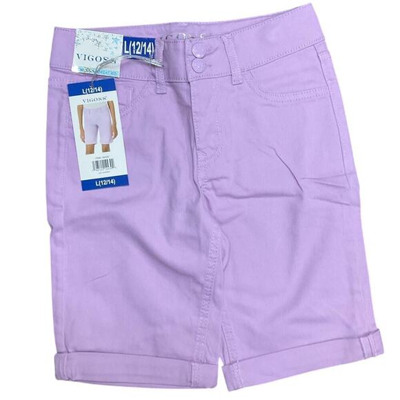 Vigoss Girls Jeans Shorts Bermuda Cuff 2 Pairs Blue Purple Size Large NWT - Picture 4 of 9